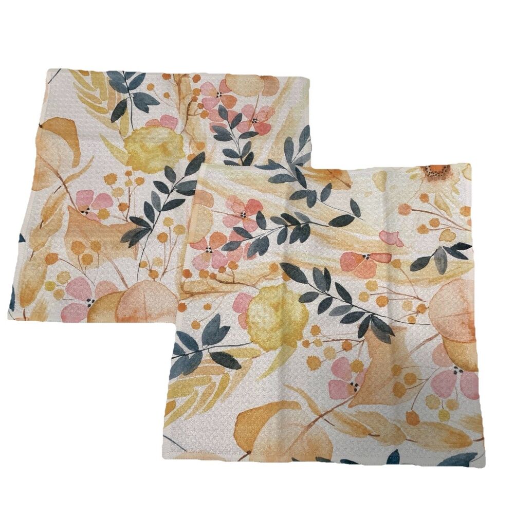 Geometry Dishcloth Textured Rag Watercolor Flowers Yellow Pink NEW